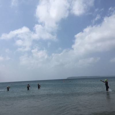 Swim course check: Calm clear waters, jellyfish sighting, Mandy being Mandy. To wetsuit, or not to wetsuit, that is the question!